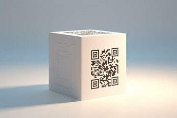 QR code on isolated white box against light background. 3D render. Generative AI