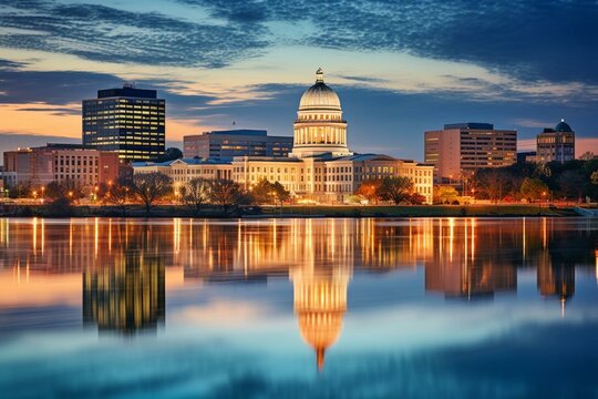 Jackson, Mississippi skyline with state capitol building. Generative AI