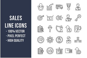 Sales Line Icons - obrazy, fototapety, plakaty