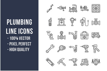 Plumbing Line Icons - obrazy, fototapety, plakaty