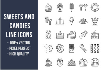 Sweets and Candies Line Icons
