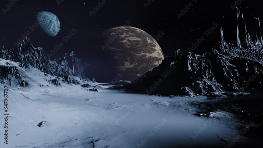 Wall mural alien planet dramatic landscape dolly camera movement 3d render.