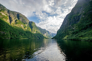 Norway: panoramic view of  mountains in the fjords water