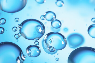 Oxygen bubbles in clear blue water, close-up. Mineral water. Water enriched with oxygen. . Made with AI gereration