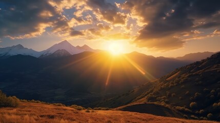 Fototapeta premium Beautiful sunshine over the mountains