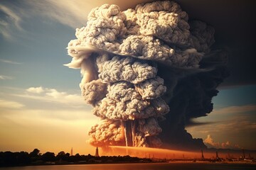 violent eruption of volcanic ash and gases. Generative AI - obrazy, fototapety, plakaty