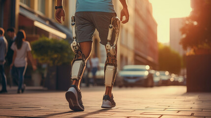 A robotic exoskeleton assisting a person with mobility challenges in walking