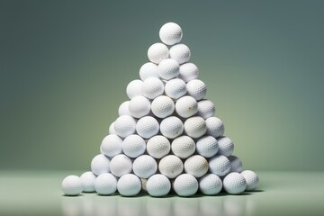 A pyramid of golf balls standing alone, ready for a game. Generative AI