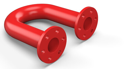 Single U shape Pipe Flange. Pipeline connection. Red metallic part. 3d render