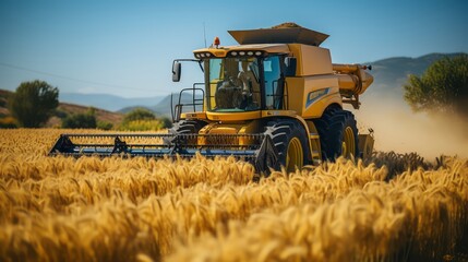 Obraz premium Harvesting machine working on a field.