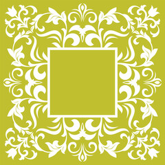 Decorative frame Elegant vector element for design in Eastern style, place for text. Floral yellow and white border. Lace illustration for invitations and greeting cards