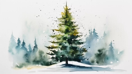 Tanne Baum Christbaum Weihnachtsbaum Aquarell Handgemalt Wasserfarben Wald Winter Winterlich KI