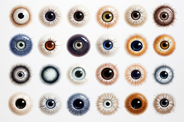 A lot of cool fantasy eyes on white Background