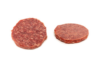 Raw minced beef isolated on white background.