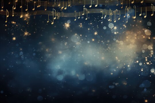 Midnight Concert: Christmas Music Background with Dark Blue and Gold Notes
