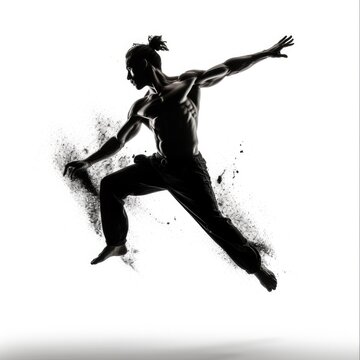 Silhouettes of Young Contemporary Male Dancers. Beautiful Motion and Modern Dance Performers in Action