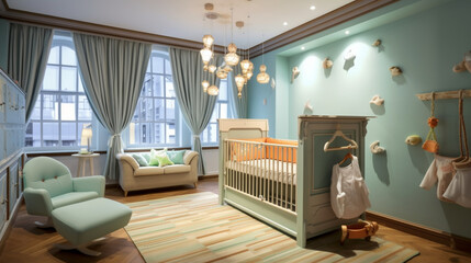 interior of a bedroom, baby boy room, interior design