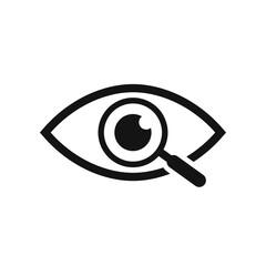 Magnifier with eye outline icon. Find icon. Investigate concept symbol.
