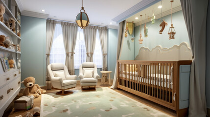 interior of a bedroom, baby boy room, interior design