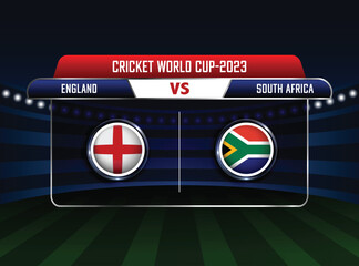 England vs South Africa match concept, ICC Men's Cricket World Cup 2023, stadium background