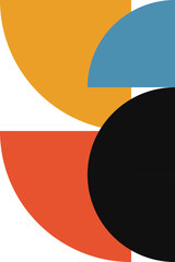 Abstract geometric minimalist artwork. Vector illustration made of simple shapes like circle, square, triangle. Retro background in Bauhaus style and bold colors: red, yellow, blue and black on white