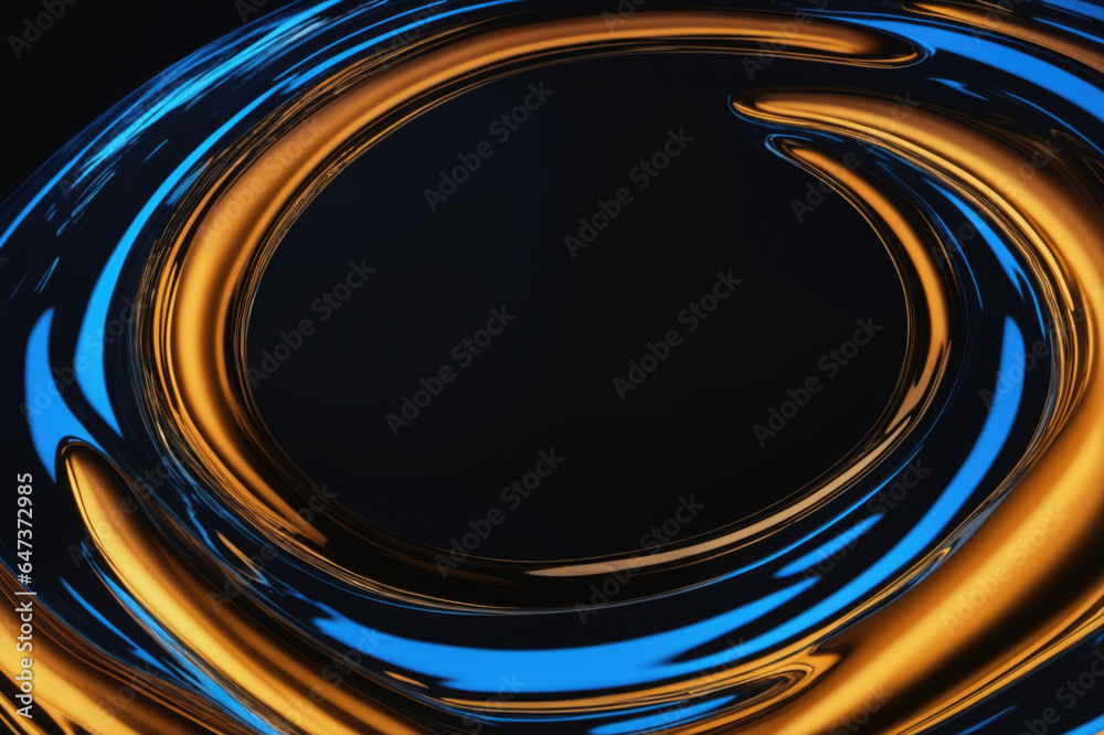 Poster abstract circular liquid pattern on black with space..