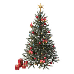 Christmas tree with decorations, isolate on a transparent background, 3d illustration, cg render