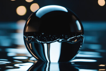 Abstract Black Sphere with Liquid Reflectivity..