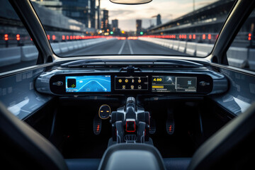 Fototapeta na wymiar A self-driving car on a test track, showcasing AI-driven safety features. Generative Ai.
