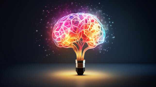 An image of colorful brain and light bulb 