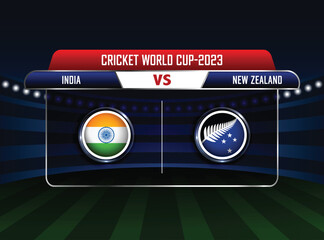 India vs New Zealand match concept, ICC Men's Cricket World Cup 2023, stadium background