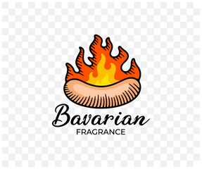 Sausage, frankfurter, weenie, fire and grill, colored graphic design. Food, meal, meat, bratwurst, eat and eating, vector design and illustration