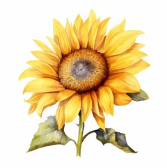 Obraz premium Yellow head of watercolour sunflower blooming flower illustration on white background. Floral petal concept