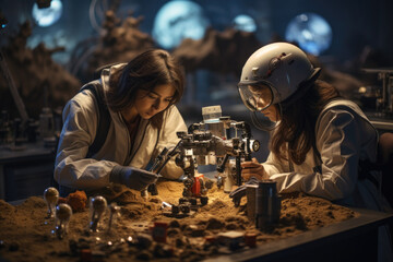 Scientists analyzing Martian soil samples in a state-of-the-art lab. Generative Ai.
