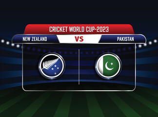 New Zealand vs Pakistan match concept, ICC Men's Cricket World Cup 2023, stadium background