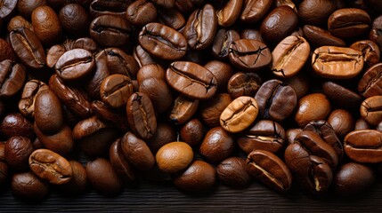 Fototapeta premium Brown Roasted Coffee Beans On Old Wooden Background