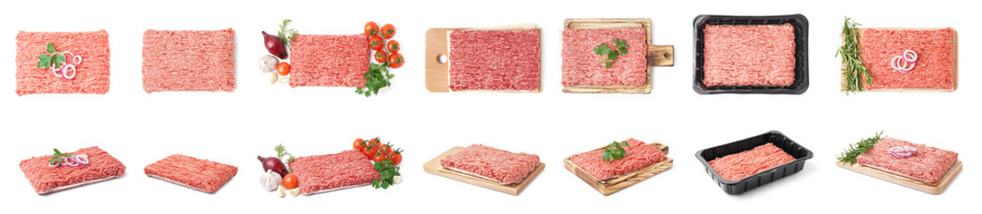 Set of minced meat isolated on white