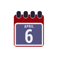 Calendar displaying day 6th (sixth) of the April - Day 6 of month. Illustration
