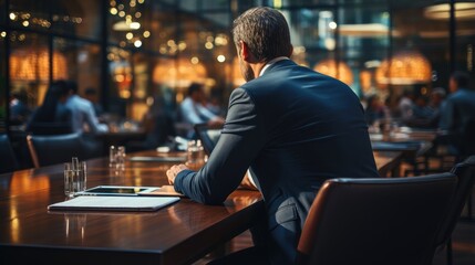 Businessmen blur in the workplace or work space of table in office room no face back view