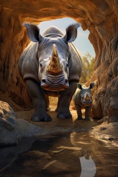 Captivating Rhino in Natural Habitat - AI Generated © AnimalAI