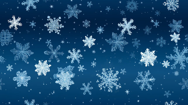 White snowflakes on a blue background seamless repeatable pattern