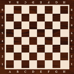 chess board with wooden texture, wooden grid, chess board game, strategy and learning - obrazy, fototapety, plakaty