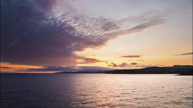 Time lapse of sunset ocean view near Sooke, BC, Vancouver Island, beautiful ocean vista. 4K 24FPS