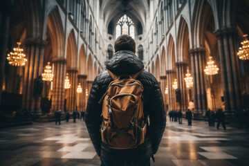 A person photographing the awe-inspiring architecture of a European cathedral, reflecting the artistic and historical legacy of Europe. Generative Ai.