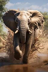 Fototapeta na wymiar Joyful Elephants Splashing Water - AI Generated