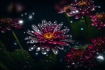 Create a digital artwork featuring a flower adorned with glistening water droplets - AI Generative
