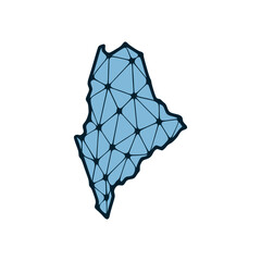 Maine state map polygonal illustration made of lines and dots, isolated on white background. US state low poly design
