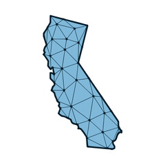 California state map polygonal illustration made of lines and dots, isolated on white background. US state low poly design