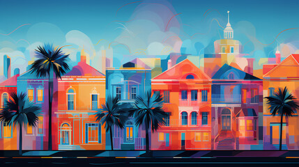Tropical - coastal homes - colorful - neon - palm trees - water - inspired by the coastal homes of South Carolina 