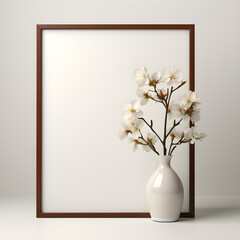 Fototapeta na wymiar Minimalist White Poster Frame Mockup with Elegant Vase and Plant
